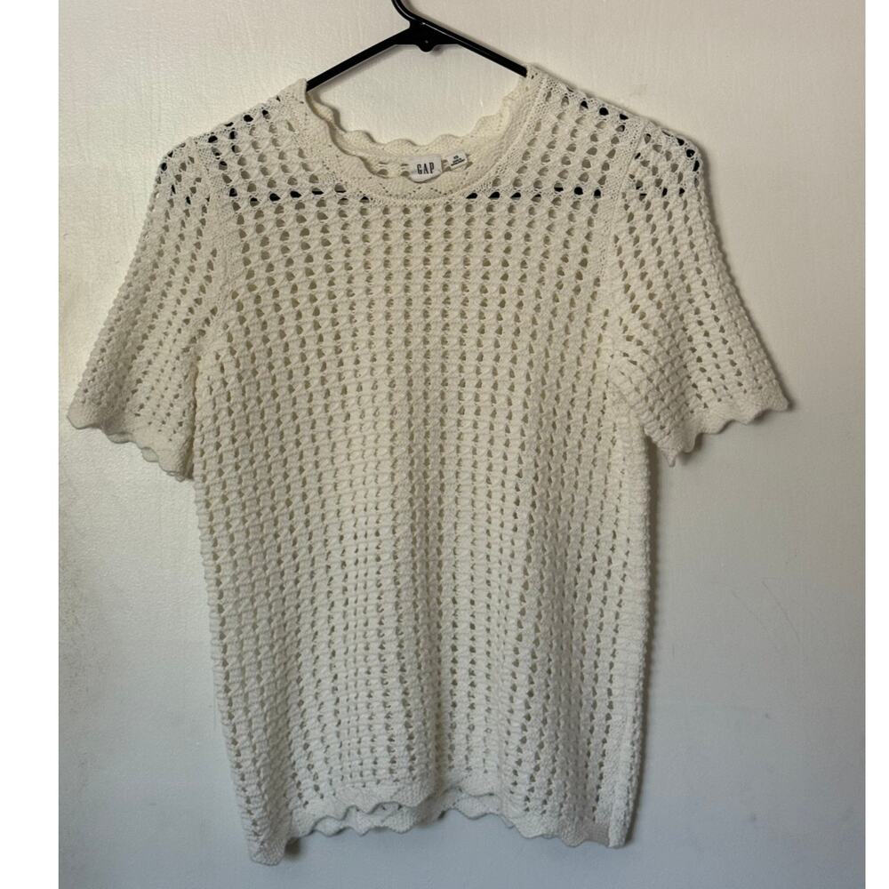 GAP Cottagecore Open Stitch Knit Scalloped Sweater White XS
